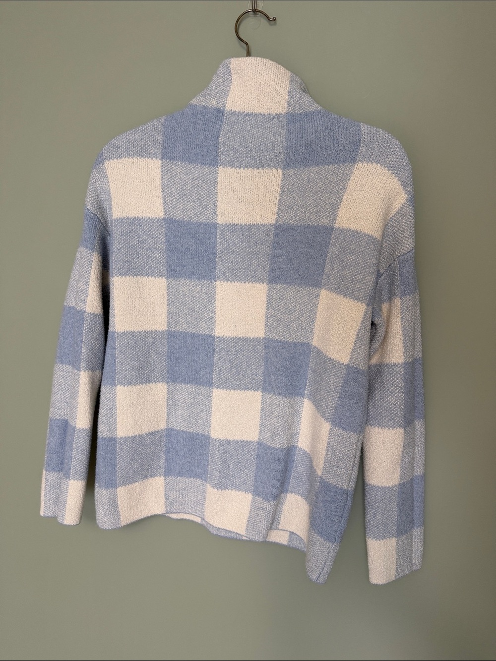 Christian Siriano Blue and White Buffalo Check Turtleneck Sweater - Picture 3 of 6